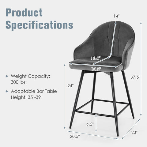 360-Degree Swivel Bar Stools Set of 2-Gray | Costway