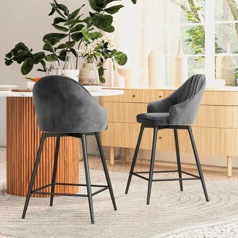360-Degree Swivel Bar Stools Set of 2-Gray | Costway