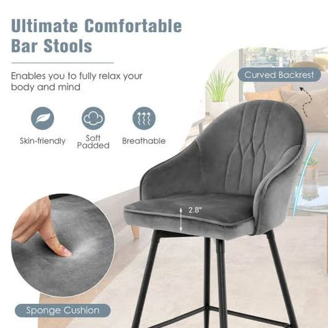 360-Degree Swivel Bar Stools Set of 2-Gray | Costway