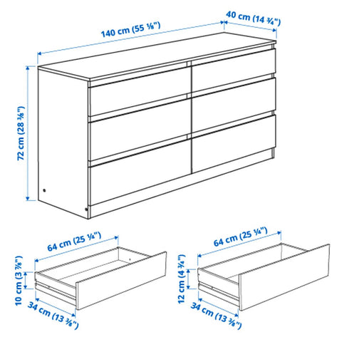 IKEA - Kullen Chest of 6 Drawers, White, 140x72 cm