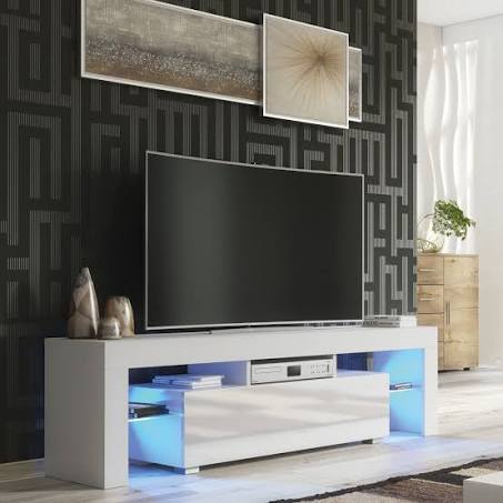 Mex Furniture Ltd - TV Unit with LED Lighting & Gloss Doors / 160cm - White