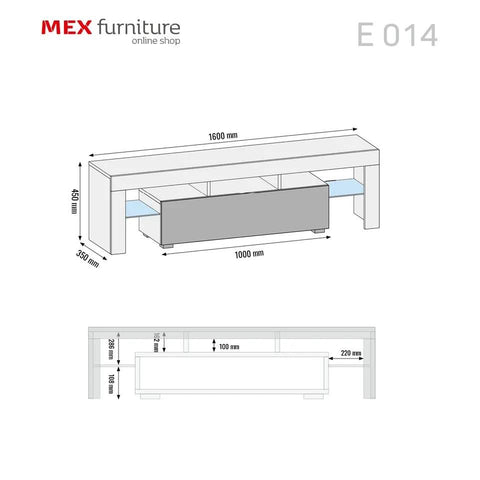 Mex Furniture Ltd - TV Unit with LED Lighting & Gloss Doors / 160cm - White