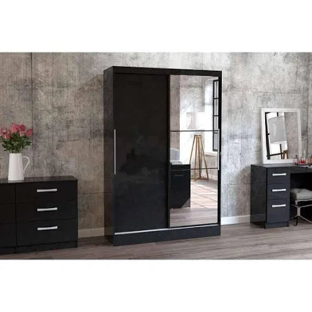 Birlea Lynx 2 Door Sliding Wardrobe with Mirror - Black