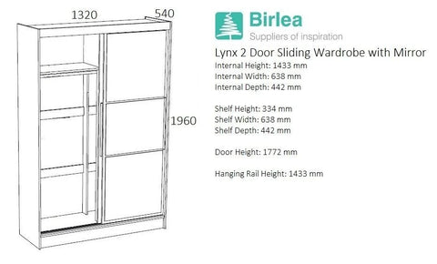 Birlea Lynx 2 Door Sliding Wardrobe with Mirror - Black
