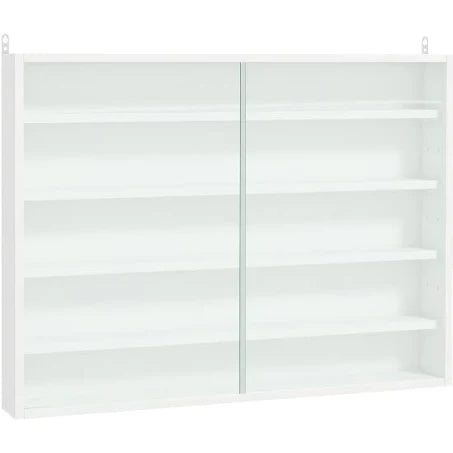 HOMCOM 5 Tier Wall Display Shelf Unit Cabinet with Shelves Glass White
