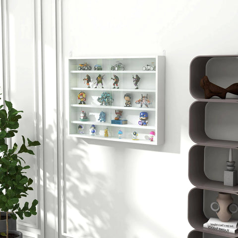 HOMCOM 5 Tier Wall Display Shelf Unit Cabinet with Shelves Glass White