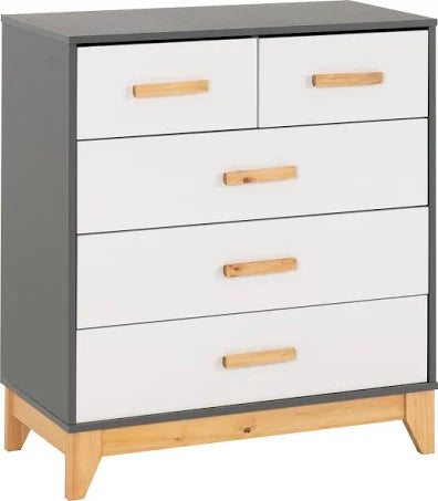 Cleveland 3+2 Drawer Chest (White/Grey Metal Effect)