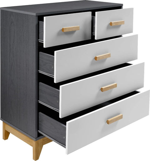 Cleveland 3+2 Drawer Chest (White/Grey Metal Effect)