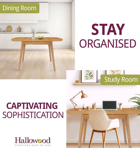 Hallowood Furniture Small Rubberwood Butterfly Extending Dining Table Light Oak