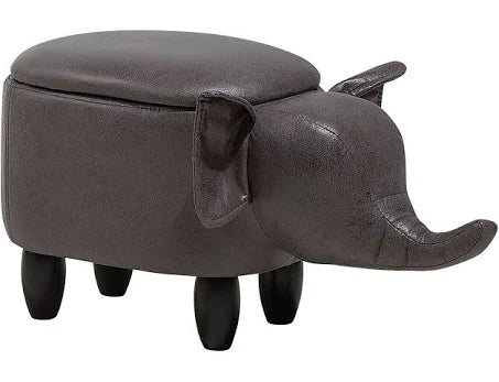 Beliani Faux Leather Storage Animal Stool Dark Grey Elephant