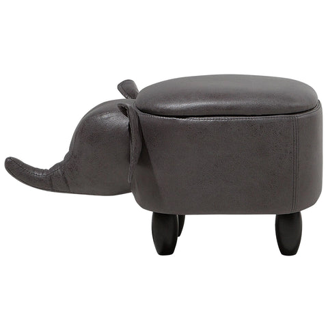Beliani Faux Leather Storage Animal Stool Dark Grey Elephant
