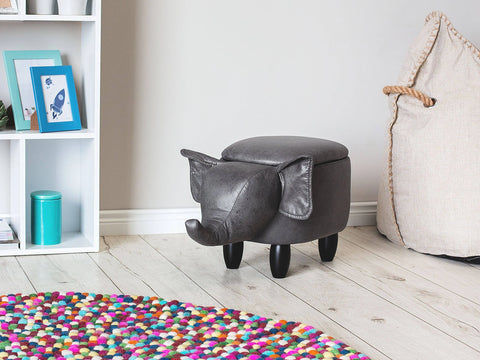 Beliani Faux Leather Storage Animal Stool Dark Grey Elephant