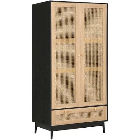 Birlea - Croxley 2 Door 1 Drawer Rattan Wardrobe Black