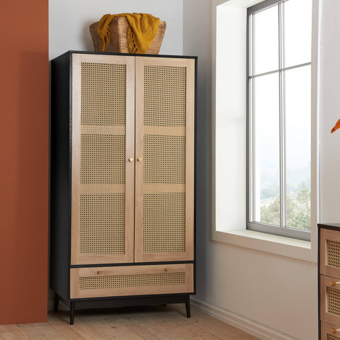 Birlea - Croxley 2 Door 1 Drawer Rattan Wardrobe Black