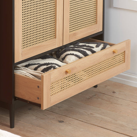Birlea - Croxley 2 Door 1 Drawer Rattan Wardrobe Black