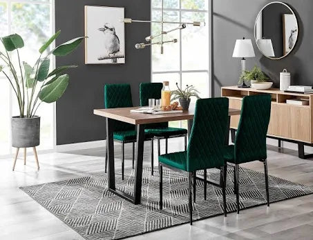 Furniture Box Kylo Brown Wood Effect Dining Table and 4 Green Velvet Milan Black ...