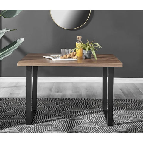 Furniture Box Kylo Brown Wood Effect Dining Table and 4 Green Velvet Milan Black ...
