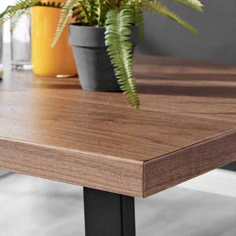 Furniture Box Kylo Brown Wood Effect Dining Table and 4 Green Velvet Milan Black ...