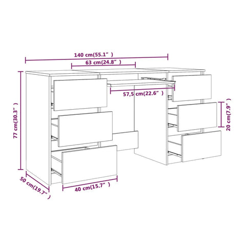 vidaXL Writing Desk Smoked Oak 140x50x77 cm Engineered Wood