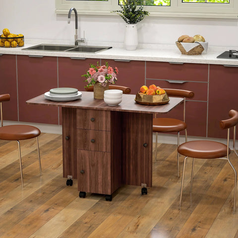 HOMCOM Multi-Storage Six-Person Drop Leaf Dining Table - Distressed Brown