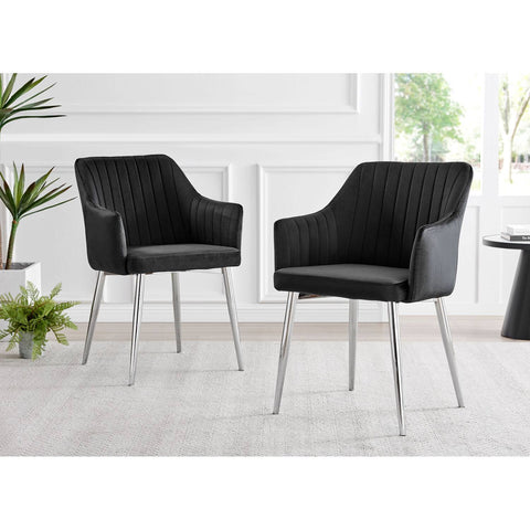 Furniture Box Carson White Marble Effect Dining Table and 6 Black Calla Silver ...
