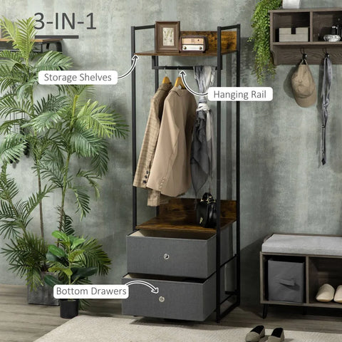 Williston Forge 46cm Metal Clothing Rack with Drawers and Shelf