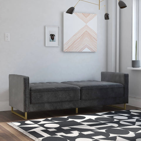 Novogratz Skylar Velvet Sofa Bed Grey