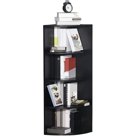 HOMCOM 4 Tier Wood Corner Shelf Unit Freestanding Fan Bookshelf Plants Stand