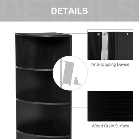 HOMCOM 4 Tier Wood Corner Shelf Unit Freestanding Fan Bookshelf Plants Stand