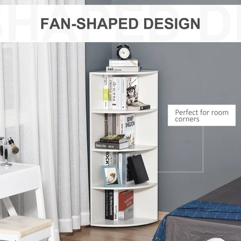 HOMCOM 4 Tier Wood Corner Shelf Unit Freestanding Fan Bookshelf Plants Stand