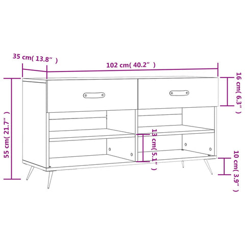 vidaXL Shoe Bench Concrete Grey 102x35x55 cm Engineered Wood