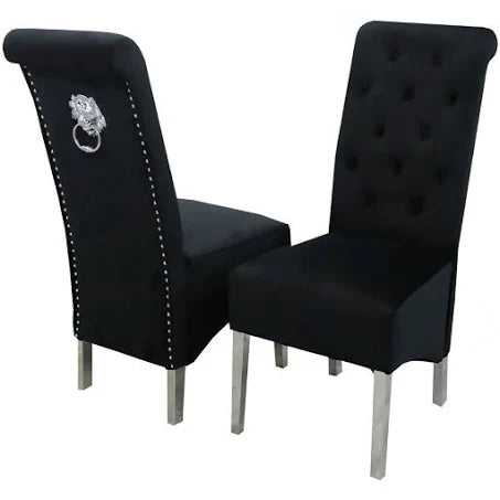 Lucy Lion knocker French Velvet Dinning Chair - 3 Colours Black