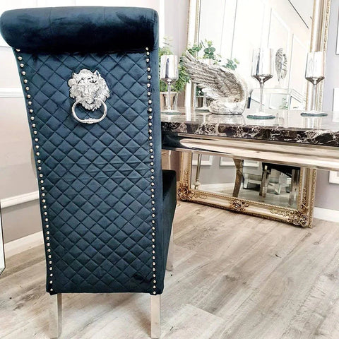 Lucy Lion knocker French Velvet Dinning Chair - 3 Colours Black