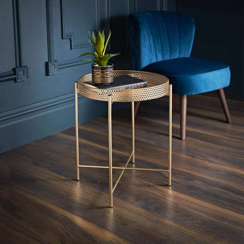 IFJA Round Side Table Gold End Table Metal Tray Snack Coffee Tea Table