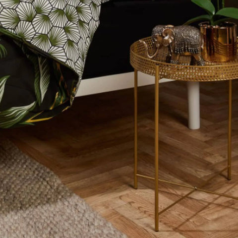 IFJA Round Side Table Gold End Table Metal Tray Snack Coffee Tea Table
