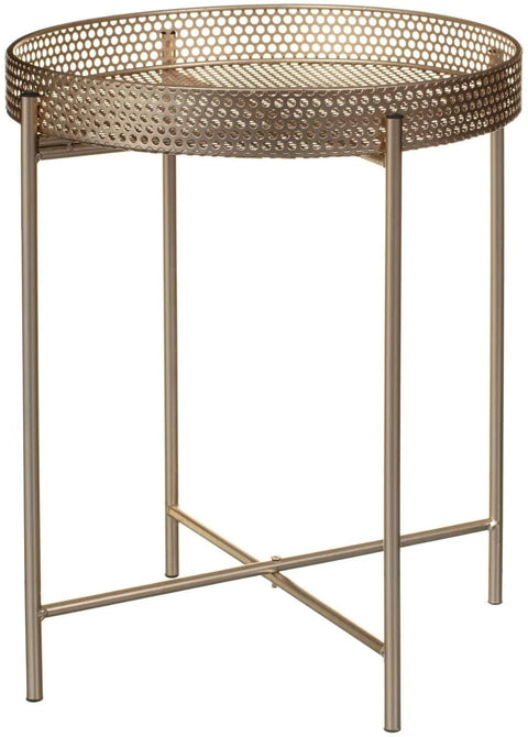 IFJA Round Side Table Gold End Table Metal Tray Snack Coffee Tea Table