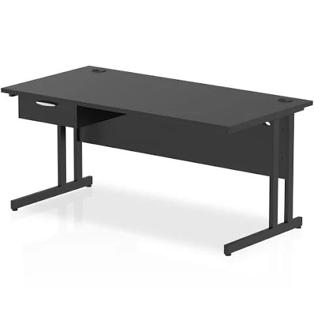 Impulse 1600 x 800mm Straight Office Desk Black Top Black Cantilever