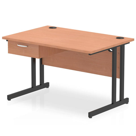Impulse 1600 x 800mm Straight Office Desk Black Top Black Cantilever