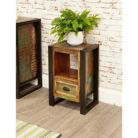 Baumhaus Urban Chic Reclaimed Wood 1 Drawer Bedside Cabinet / Side Table