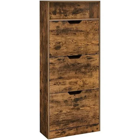 VASAGLE 4-Tier Shoe Cabinet with Removable Divider Rustic Brown