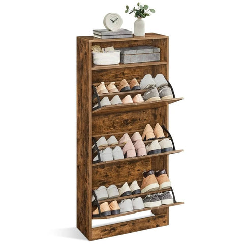 VASAGLE 4-Tier Shoe Cabinet with Removable Divider Rustic Brown