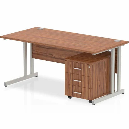 Impulse 1800mm Straight Desk Walnut Top Silver Cantilever Legs & 3 Drawer ...