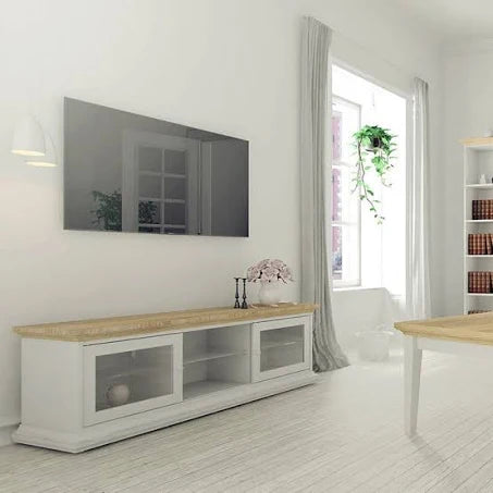 Paris - TV Unit - Wide - 2 Doors 1 Shelf in White and Oak