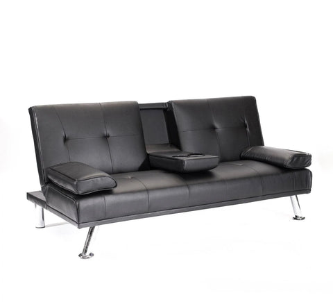 Humza Amani (Black) Cinema Faux Leather Sofa Bed with Cup Holders