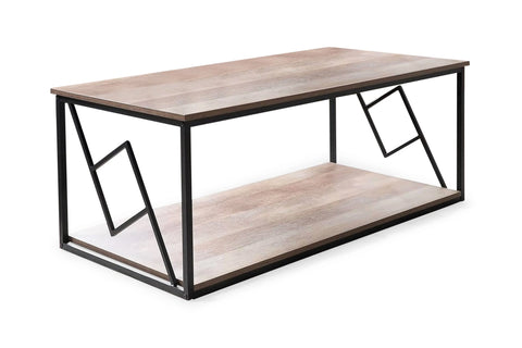 Beliani Coffee Table Dark Wood Top Black Metal Frame 120 x 60 cm Rectangular ...