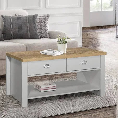 Birlea Highgate 2 Drawer Coffee Table - Grey & Oak