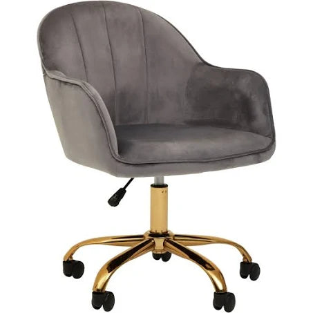 Premier Housewares Brent Velvet and Gold Base Home Office Chair, Grey
