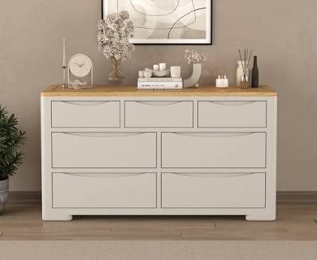 Alba Oak and Soft White Painted Wide Chest of Drawers