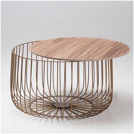 NF Eventa Large Cage Table Oak Imitation Marble Top Gold Frame.