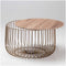 NF Eventa Large Cage Table Oak Imitation Marble Top Gold Frame.